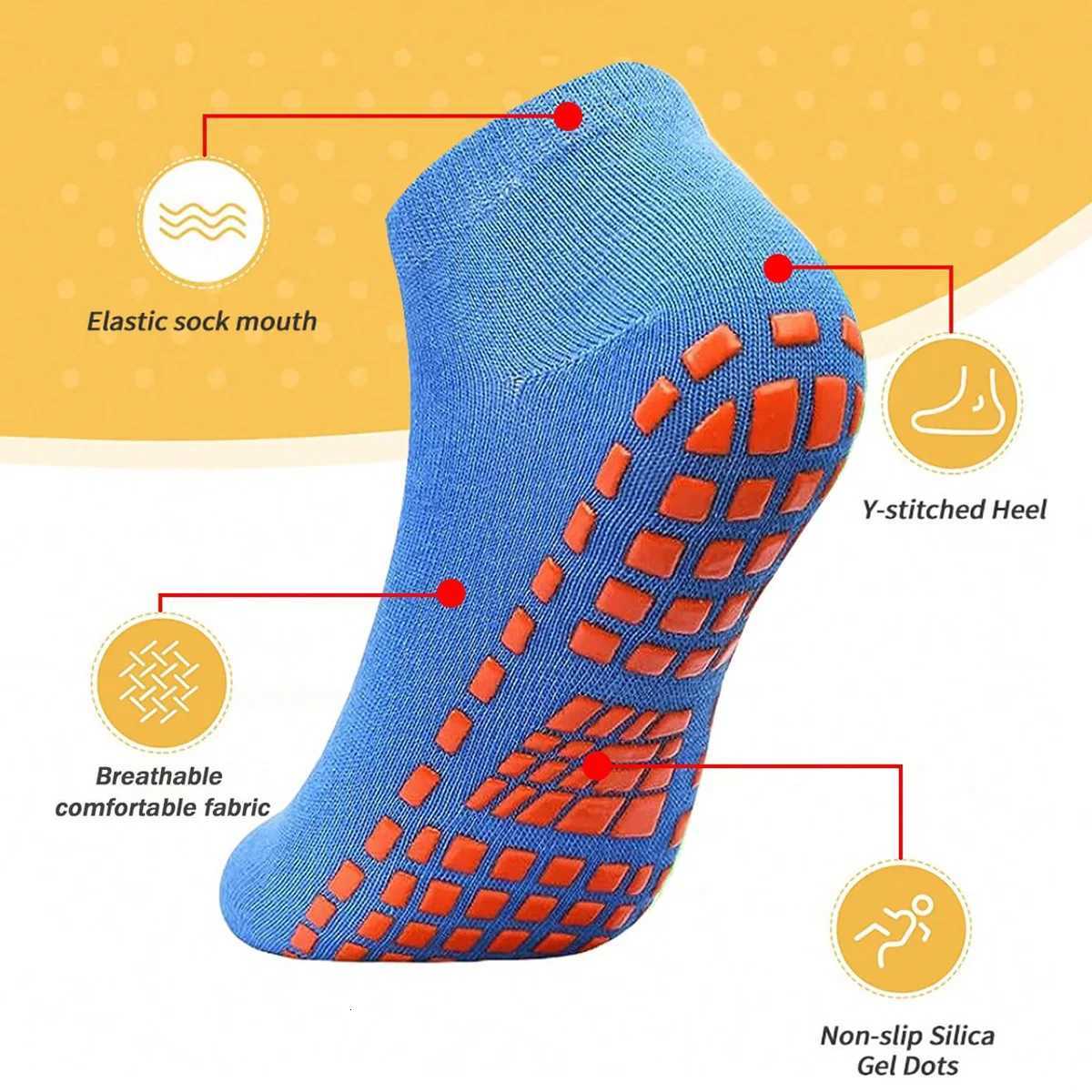 1/4 Pairs Unisex Silicone Non-Slip Grip Trampoline Socks for Womens and Mens Hospital Yoga Pilates Indoor Sports Z250731