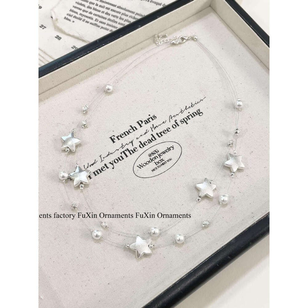 Super Fairy Sweet Starry Heart Pearl Necklace Fashionable Temperament Design High-end Clavicle Chain Bowknot f8d