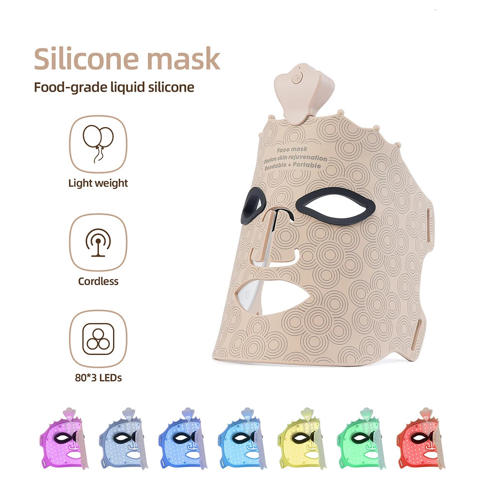 7 Colors Pon Silicone Face LED Mask 3D Beauty Mask Red Light Skin Care Skin Wireless Use 250729