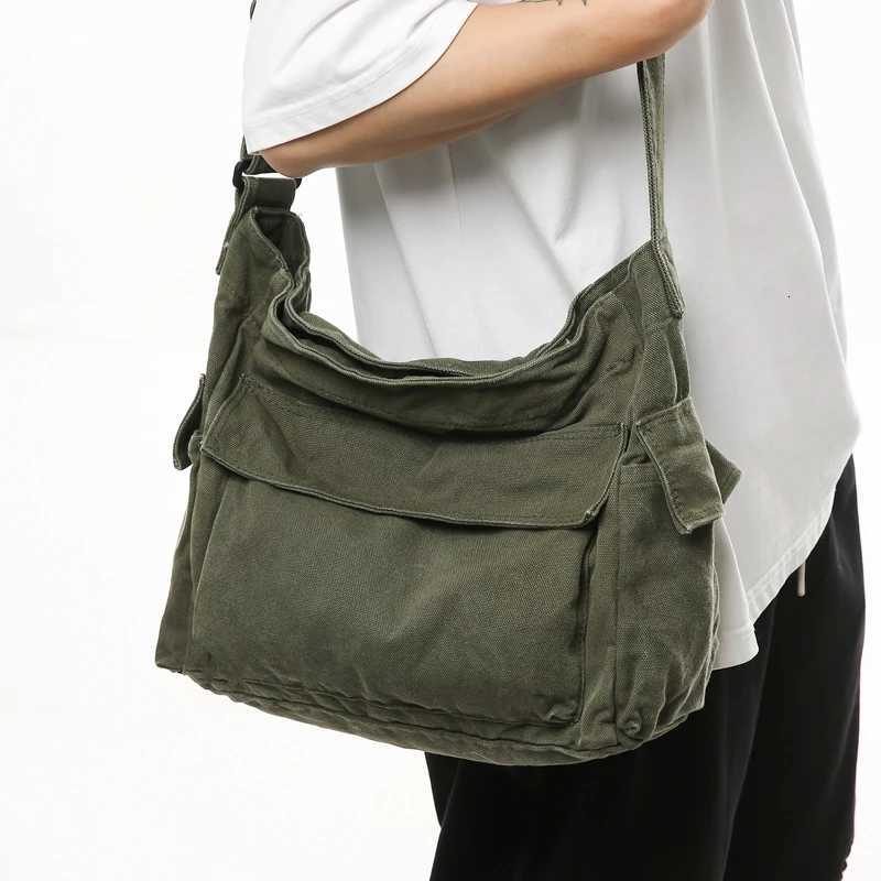 Washed Canvas Shoulder Bags Large Capacity Cotton Biker Bags Korea Style Cloth Satchels Women 100% Cotton Pastoral Tooling Bags Y250730