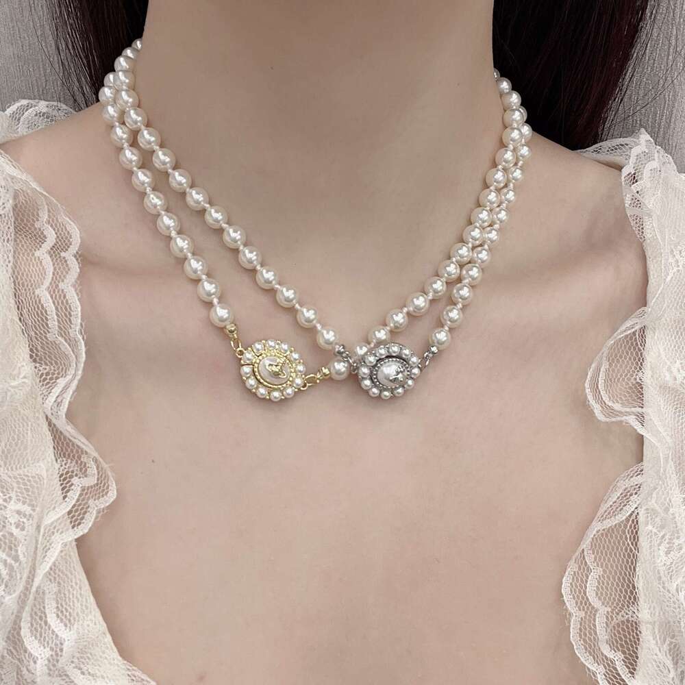 Empress Dowager Saturn Chain Round Disc Inlaid Pearl Detachable Necklace 2025 Spring New Model 1da