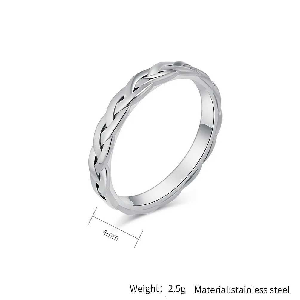 4mm Stainless Steel Link Chain Ring Woven Rings for Women Jewelry Size 5-10 y250730