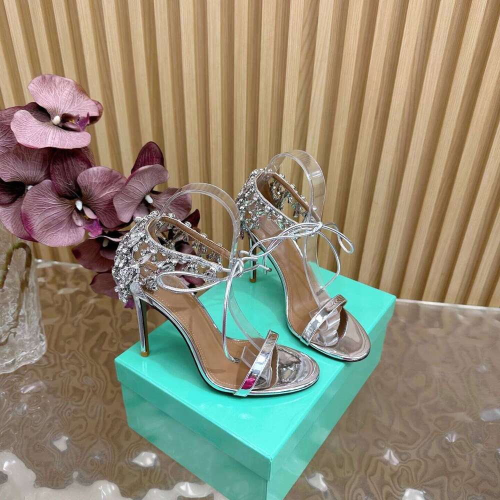 Women Size35-43 Genuine Leather Sandals Super High Heels Crystals Pumps Party Summer Designer Shoes Zapatillas De Mujer 155