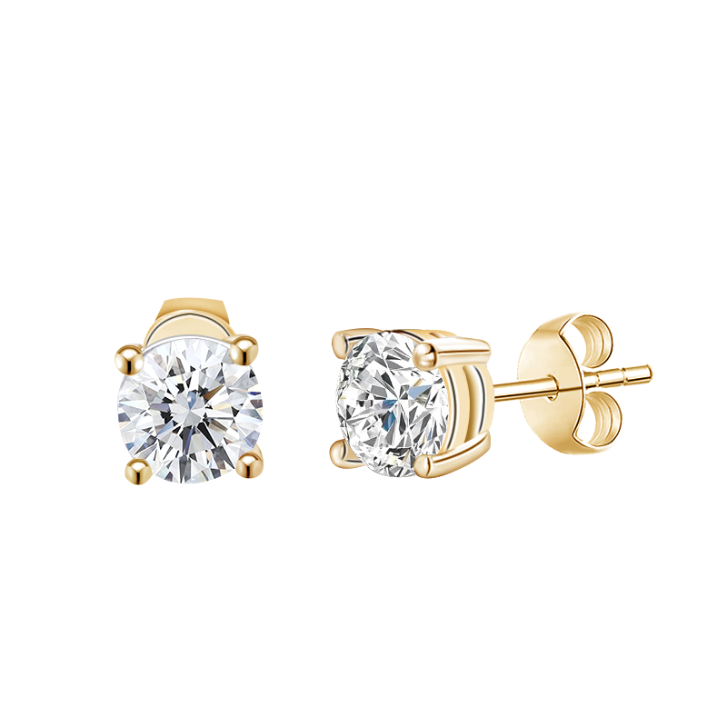 Customized 4 Prongs Push Back Lab Diamond Studs Round DEF VVS VS 5mm Hpht Lab Grown Diamond 18k Solid Gold Stud Earrings