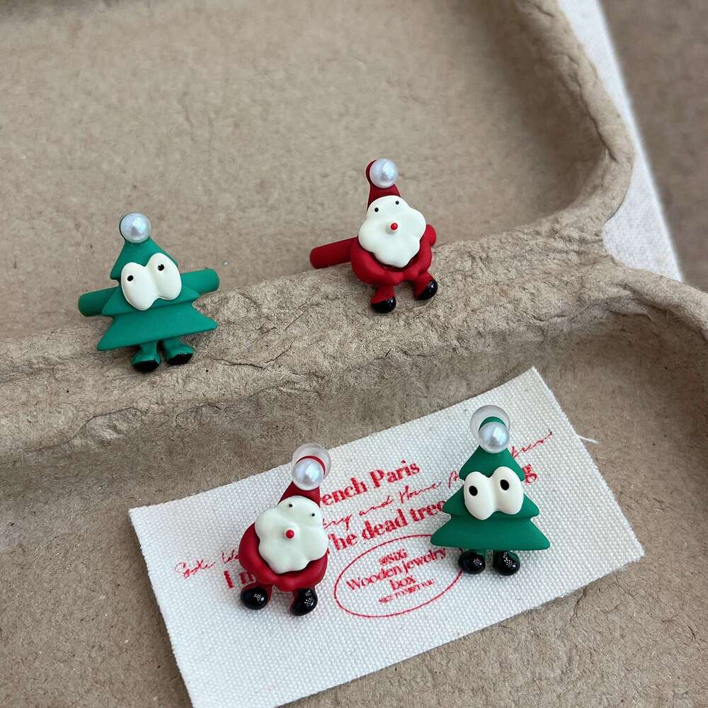 Hot Selling Red Santa Claus for Women, Unique Design, High-end Earrings, Fashionable and Personalized Index Finger Ring 2e2