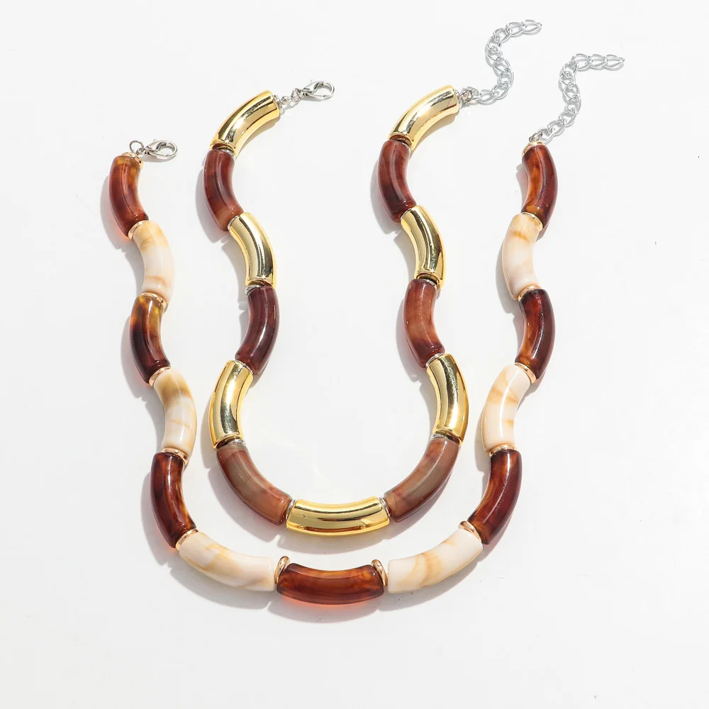 Vintage Acrylic Bamboo Beads Choker Necklace for Women Bohemian Resin Chunky Tube Collar Necklaces Accessories Jewelry 250729