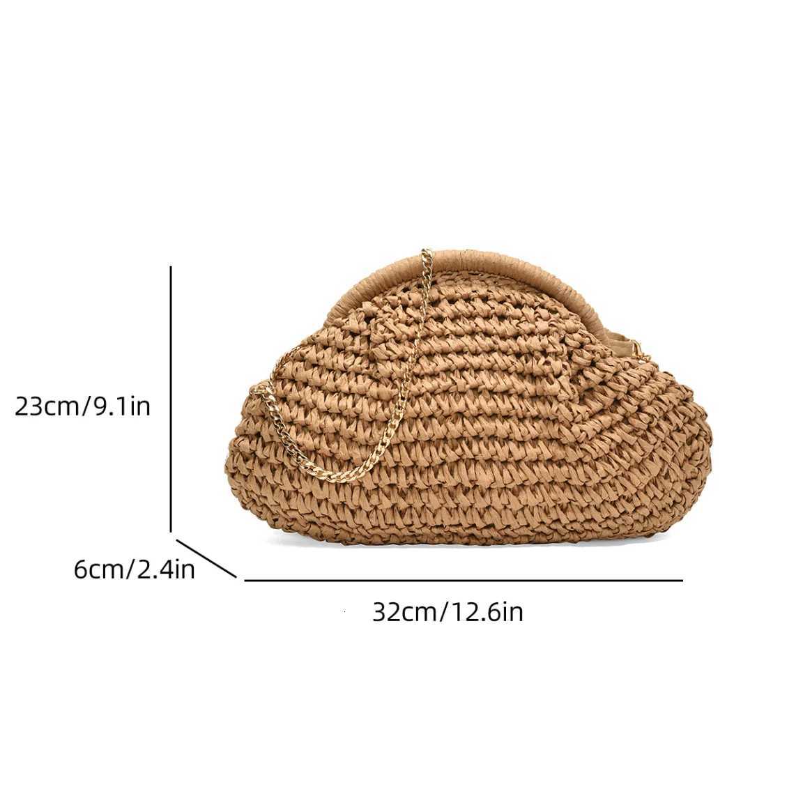 Women Straw Woven Bag Chain Strap Straw Clutch Purse Large Capacity Stylish Crossbody Bag Solid Color for Summer Beach Sac Y250730