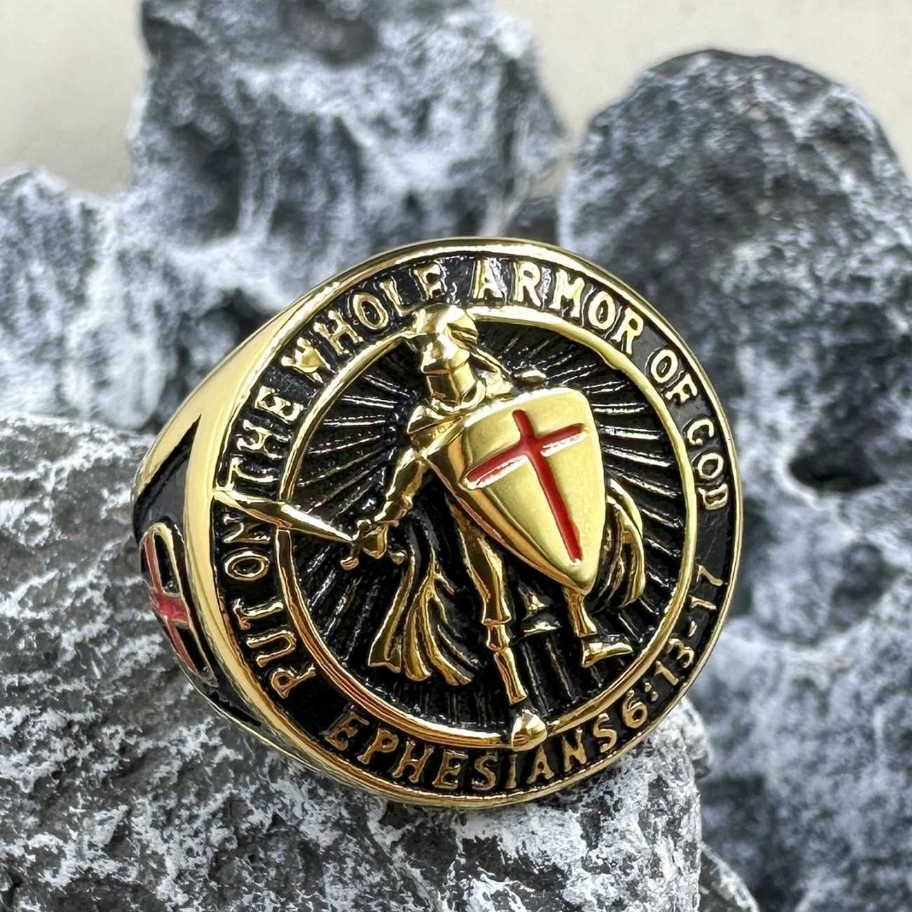 Hot Sale Mens Knight Cross Templar Ring Punk Stainless Steel Seal Jewelry Fashion Personality Hip Hop Rock Unisex Finger y250730