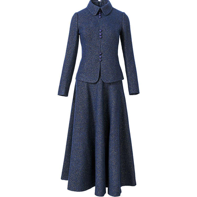 Blue Tweed Style Woolen Suit Autumn New Elegant and Dignified High-end Slimming Two-piece Set for Women