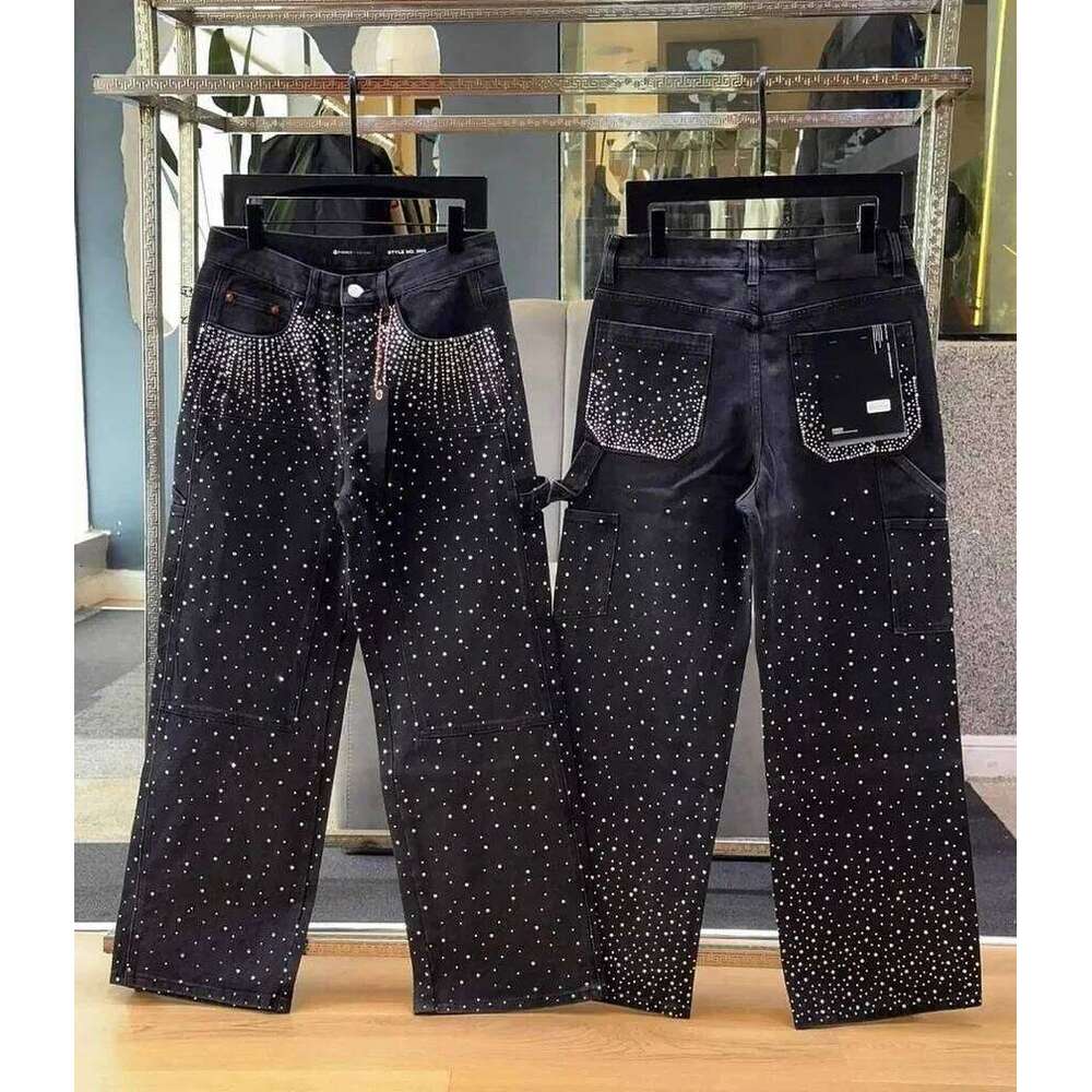 Vintage Full Dia Sequined Shiny Y2K Clothes Mens Womens Haruku Hip Hop Retro Baggy Jeans Low Waist Wide Leg Trousers