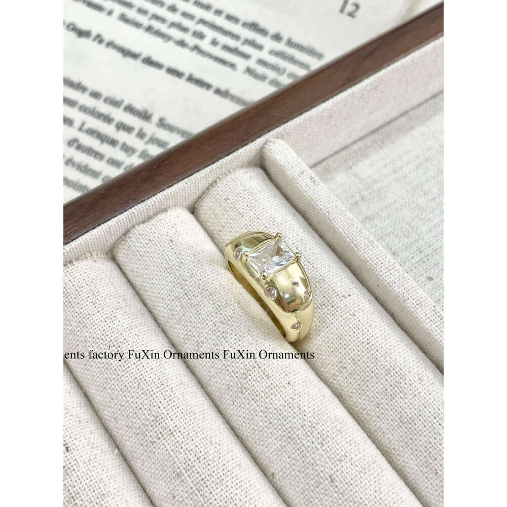 Tiger Eye Stone Square Diamond Wide Version Fashion Exquisite Unique Niche Design Couple Matching Ring Stackable 530