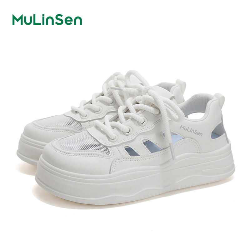 Mulinsen sneakers women's 2025 new summer hollow summer ugly cute big head sports sandals women's casual white shoes