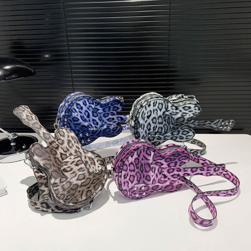 Niche Design Guitar 2024 Summer New Women's Personality Leopard Print Shoulder Fashion Hot Girl Crossbody Bag Trendy ddmymoon