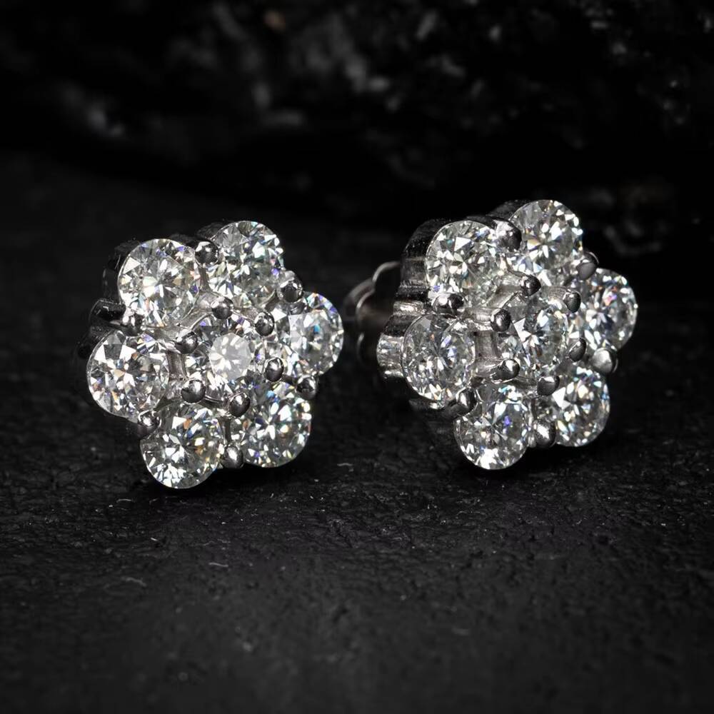 Fine Jewelry 925 Sterling Silver Flower Stud Earrings Moissanite Flower Cluster Earrings for Women Men