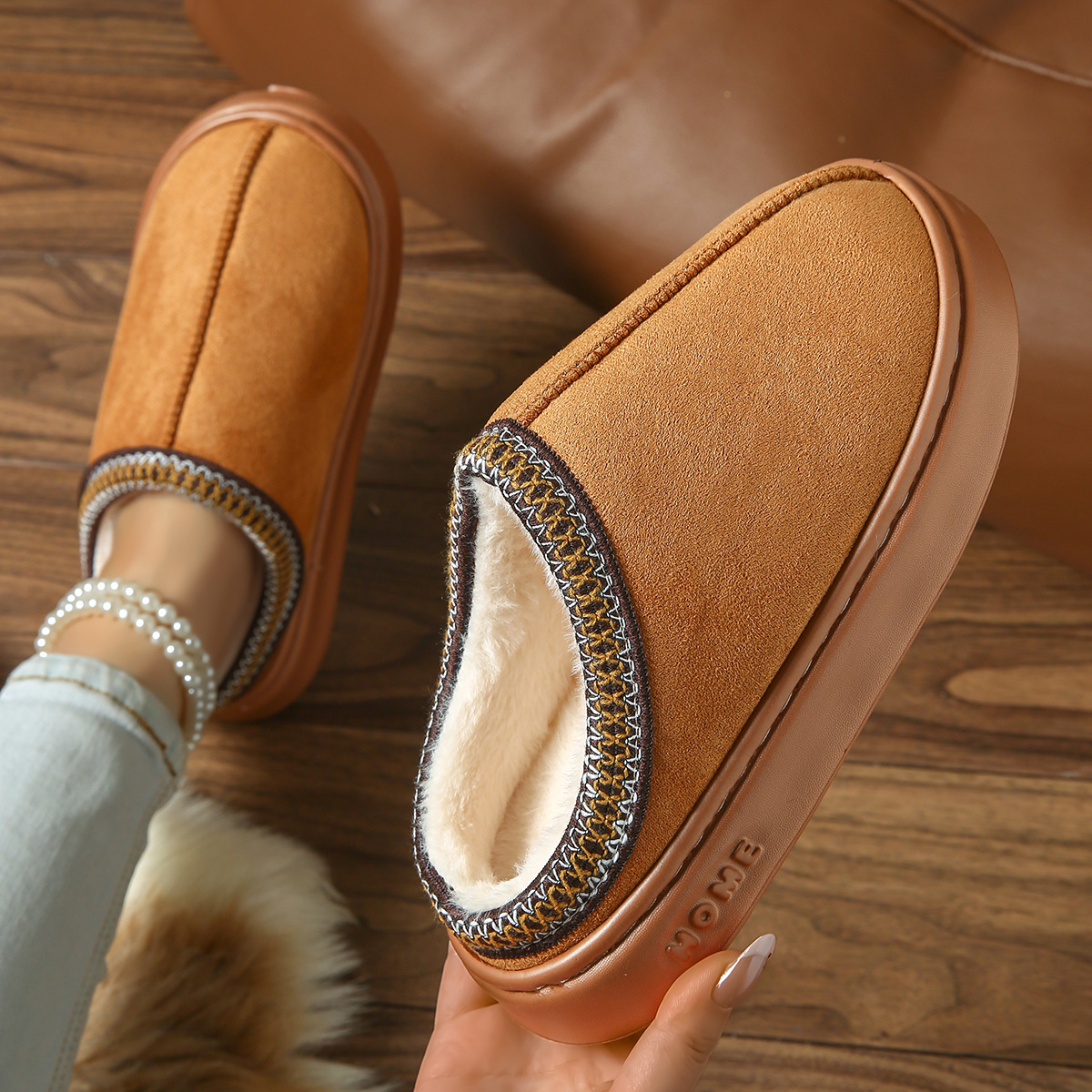 free shipping designer of Jing's new solid-color faux deerskin fleece patchwork home slippers