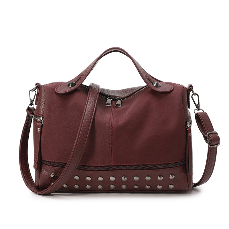 2025 New Matte Soft Leather Handbag Fashion Rivet Boston Large Capacity Single Shoulder Crossbody Women's Bag ddmymoon