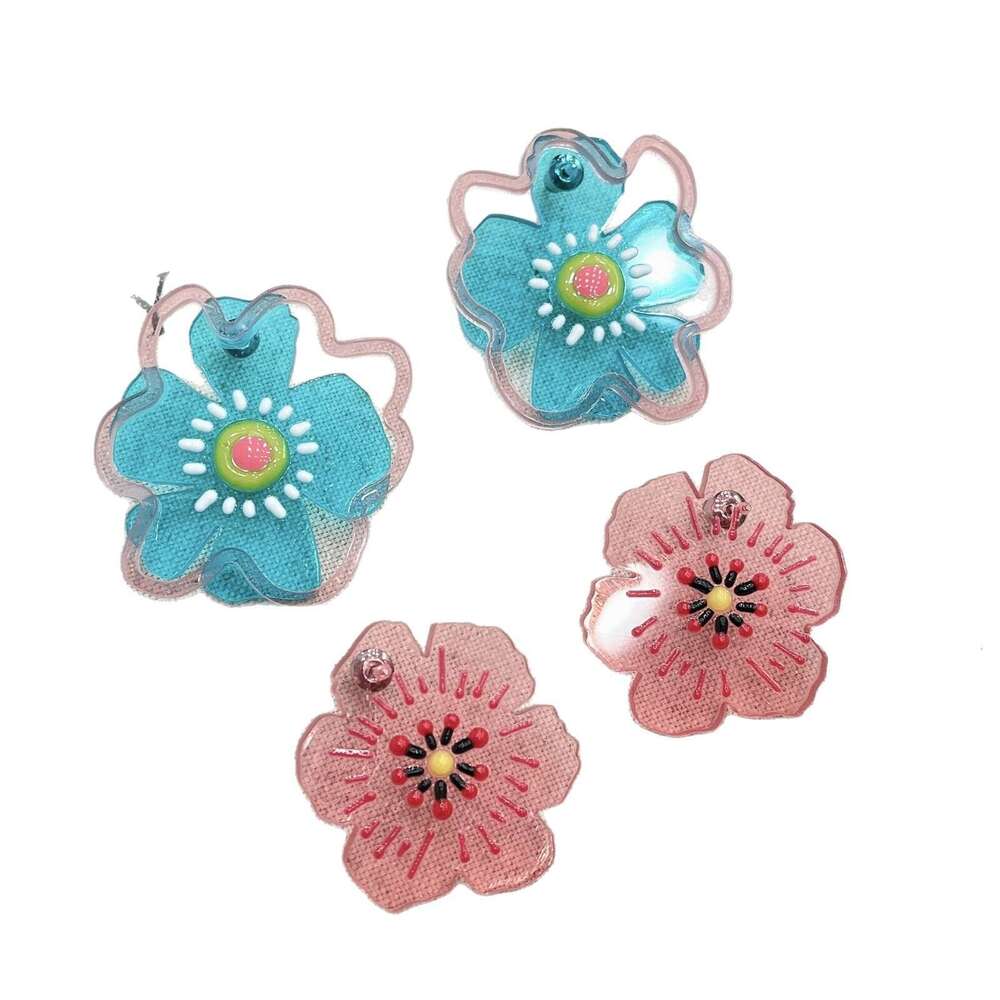 Childlike Graffiti Style Acrylic Cartoon Hand-painted Flower Sky Blue Pink Two-tone 2025 Spring New Earrings 183