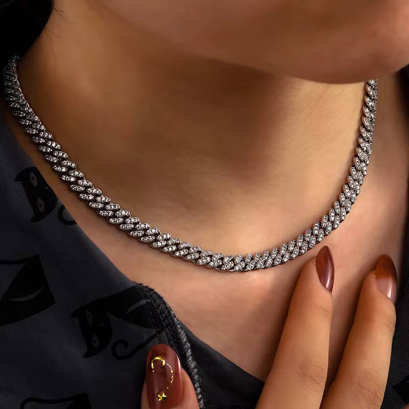 Women Jewelry Iced Out 6mm 18K Gold Plated 925 Sterling Silver VVS Moissanite Miami Cuban Link Chain Necklace