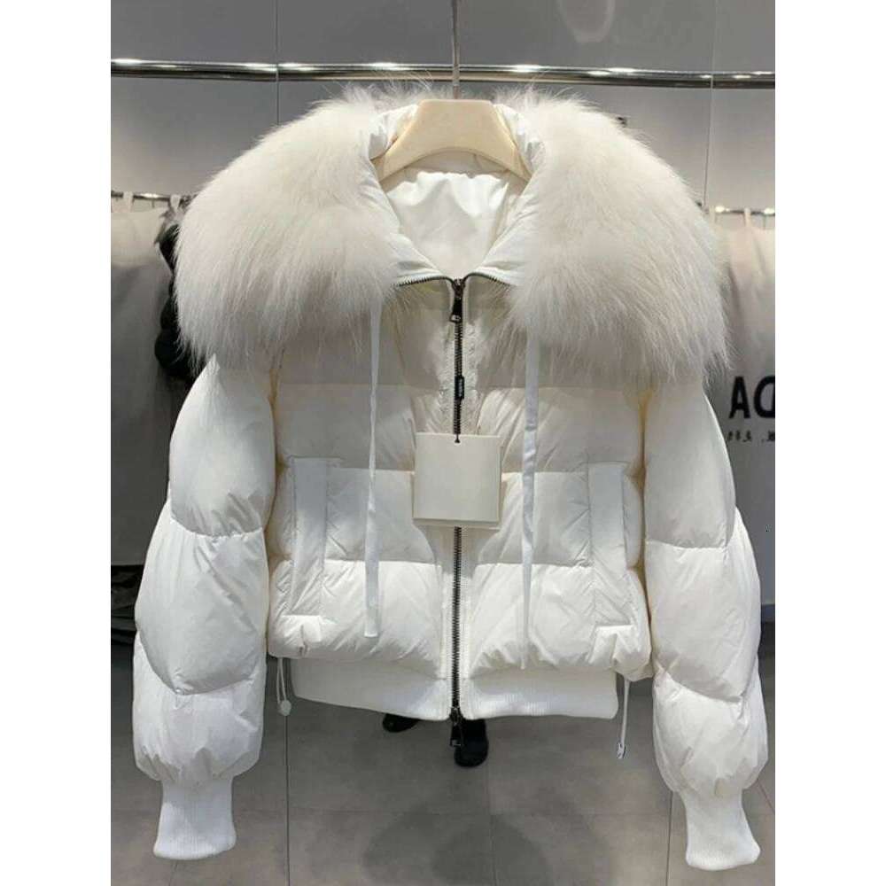 Winter Puffer Jacket Women Large Real Raccoon Fur Collar Short Female Parkas Thick Warm 90% Goose Down Coat Loose