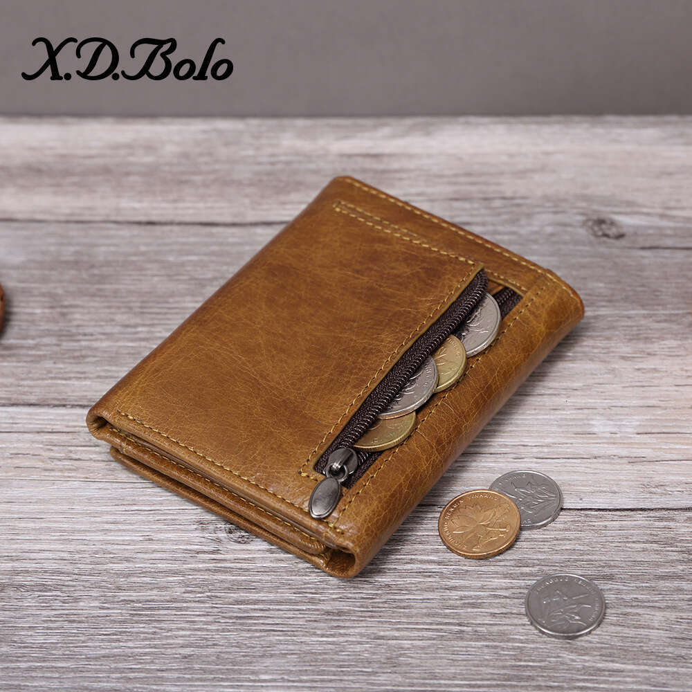 Hot-selling Genuine Leather Men's Top Layer Oil Wax Cowhide 70% off Short Wallet Zipper Coin Purse Money Clip designer wallet B5 B5