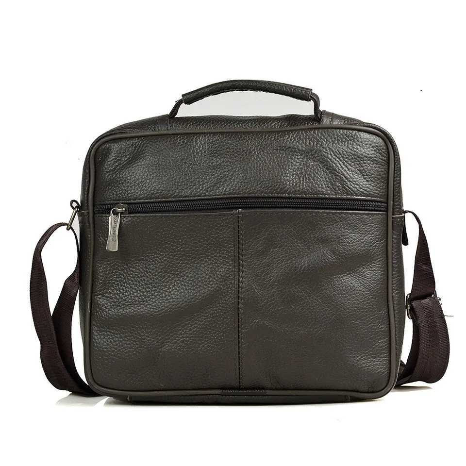 Coffee Men Genuine Leather Shoulder Bag Male Cowhide Leather Handbags Mens Large Zipper Messenger Bag Travel Tablet Bag Tote Y250730