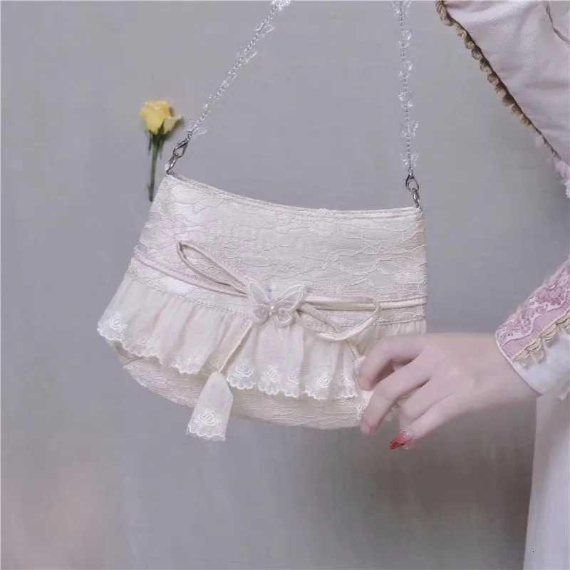 JIAERDI Lolita Lace Sweet Handbag Women Vintage Fairycore Aesthetic Bow Chic Shoulder Bags Purse Female Underarm Bag Bolso Y250730
