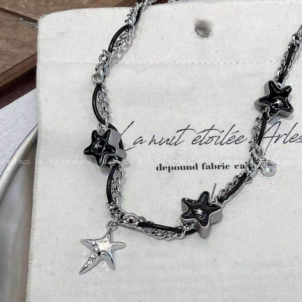 Micro Pave Zircon Star Necklace Niche Design High-end Mixed Material Clavicle Chain Light Personality Trendy Choker c57