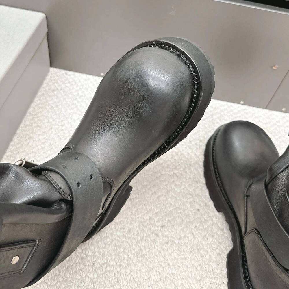 Women Size35-45 Genuine Leather Couple Med Heels Knee High Boots Flat Platform Designer Shoes Zapatillas De Mujer 112