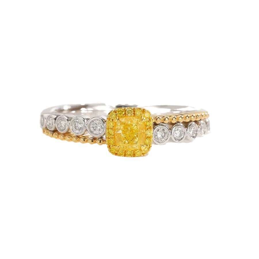 French Elegant Small Sugar Cube Women's Exquisite Niche High-end Sparkling Full Yellow Diamond Open Ring Trendy