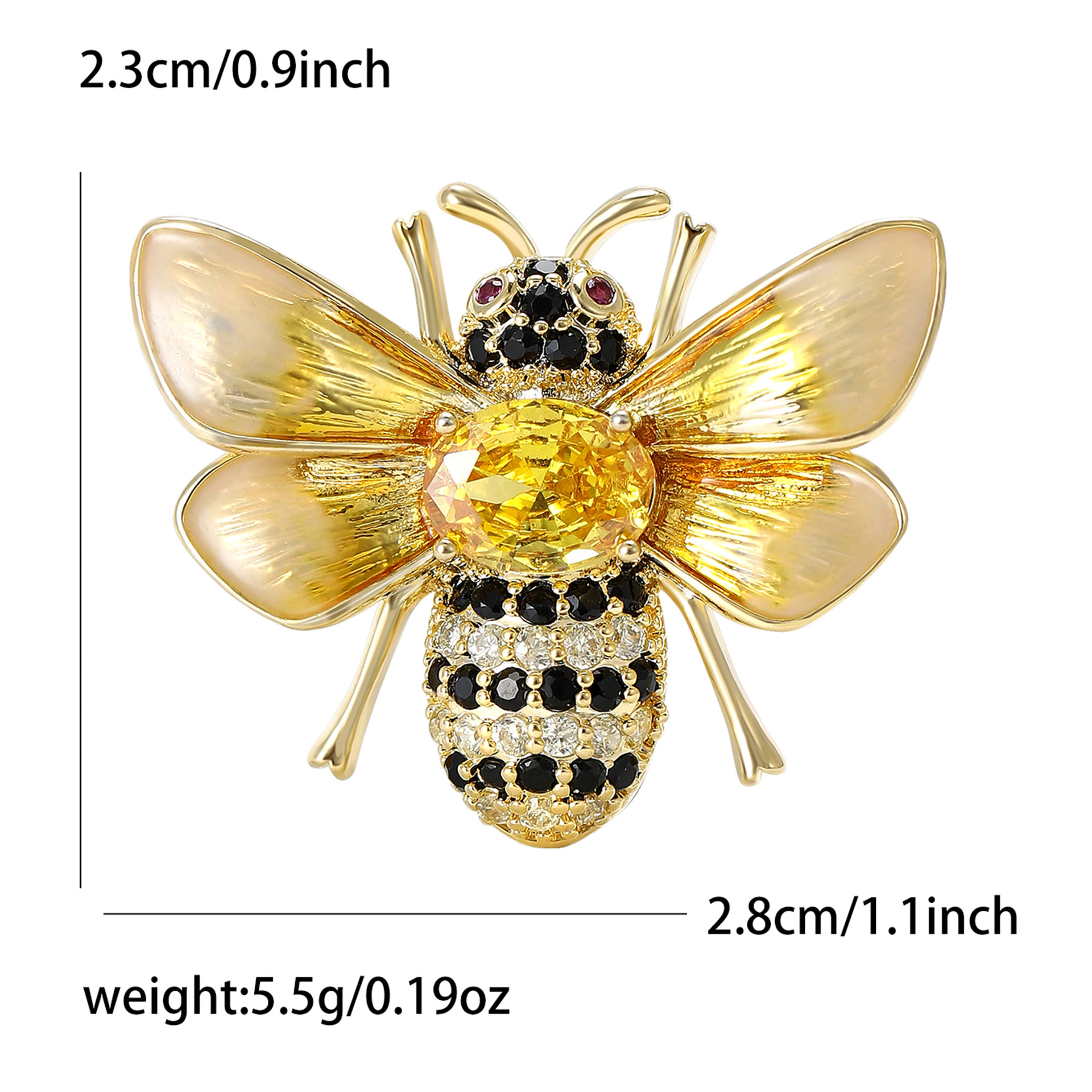 Gold Tone Rhinestone - Bee Brooch With Yellow Gemstone, Black Onyx And Pearl Accents Nature - Inspired Jewelry And Gift For Him/Her High Quality And S
