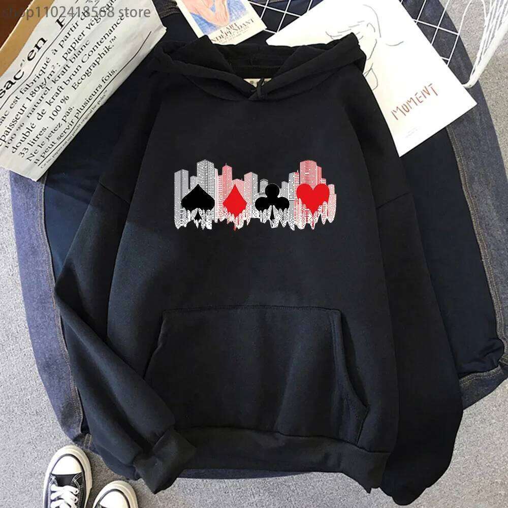 Alice In Borderland Hoodies Buildings and Playing Cards Sweatshirt Haruku Streetwear Women Top Y2k Sudaderas Men Clothing
