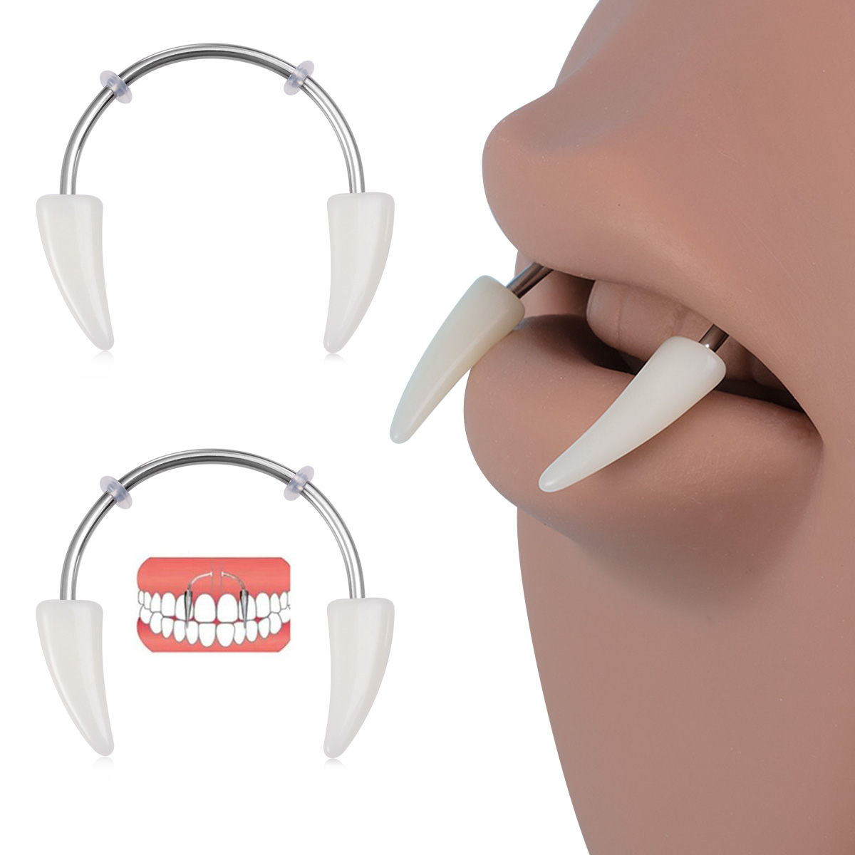 Dracula Fang Lip Ring Resin Stainless Steel Body Piercing Jewelry Ear Bone Ring Wholesale