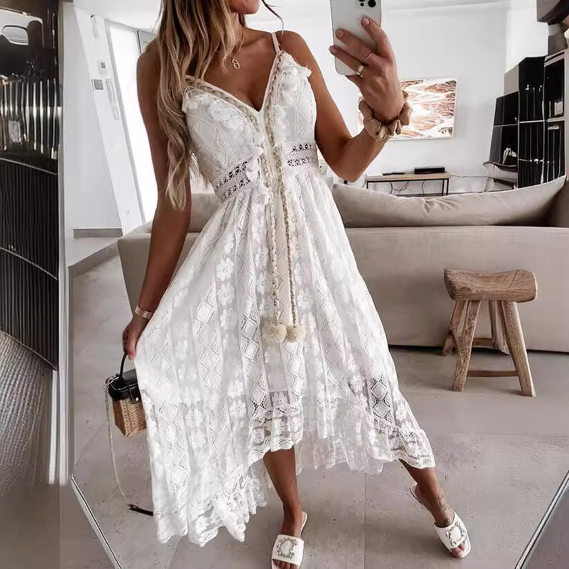 323# 2021 summer new lace suspender solid color dress