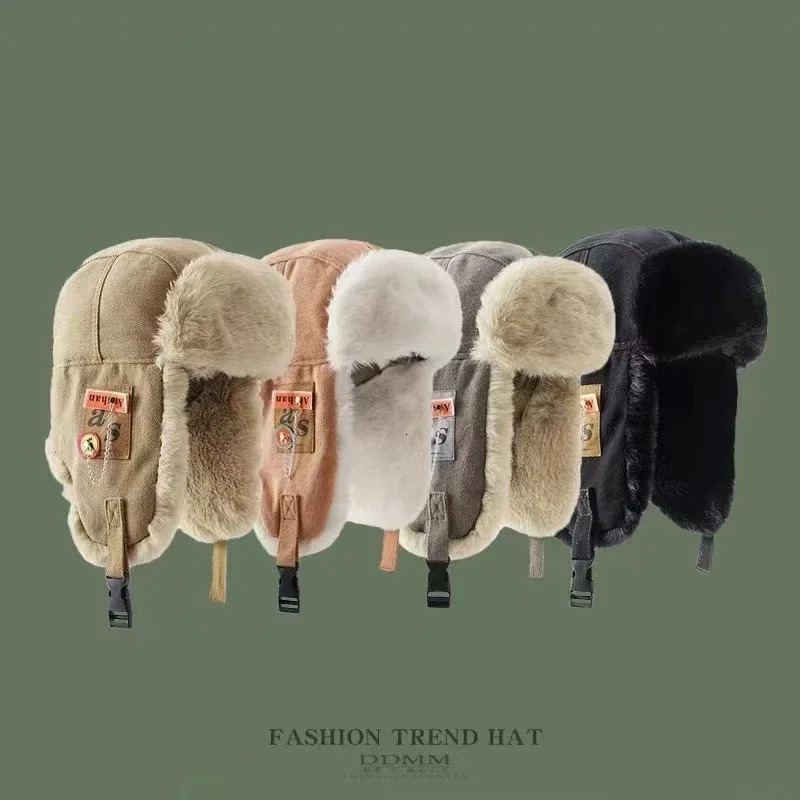 Winter Outdoor Men Russian Pilot Hat Womens Fashion Bomber Hat with Labeling Letter Cotton Faux Fur Soft Warm Trapper 250724