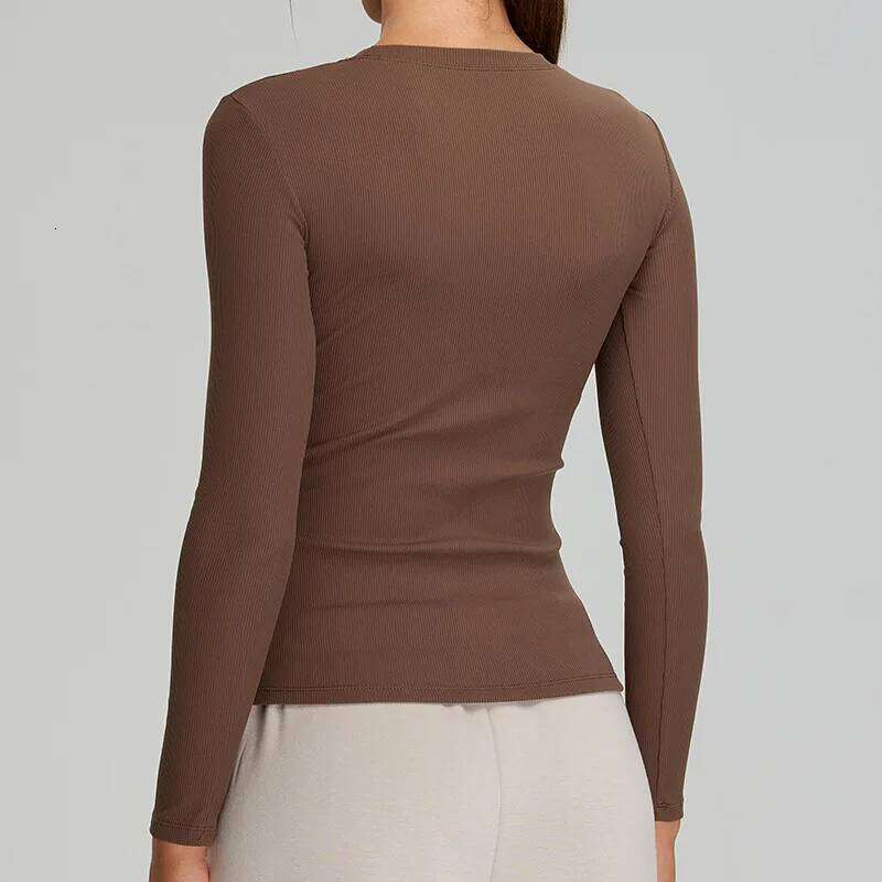 Threaded Long Sleeve T-Shirt Yoga Wear Women Tight Premium Feeling Sports Top Casual Running Quick Dry Fiess Clothse