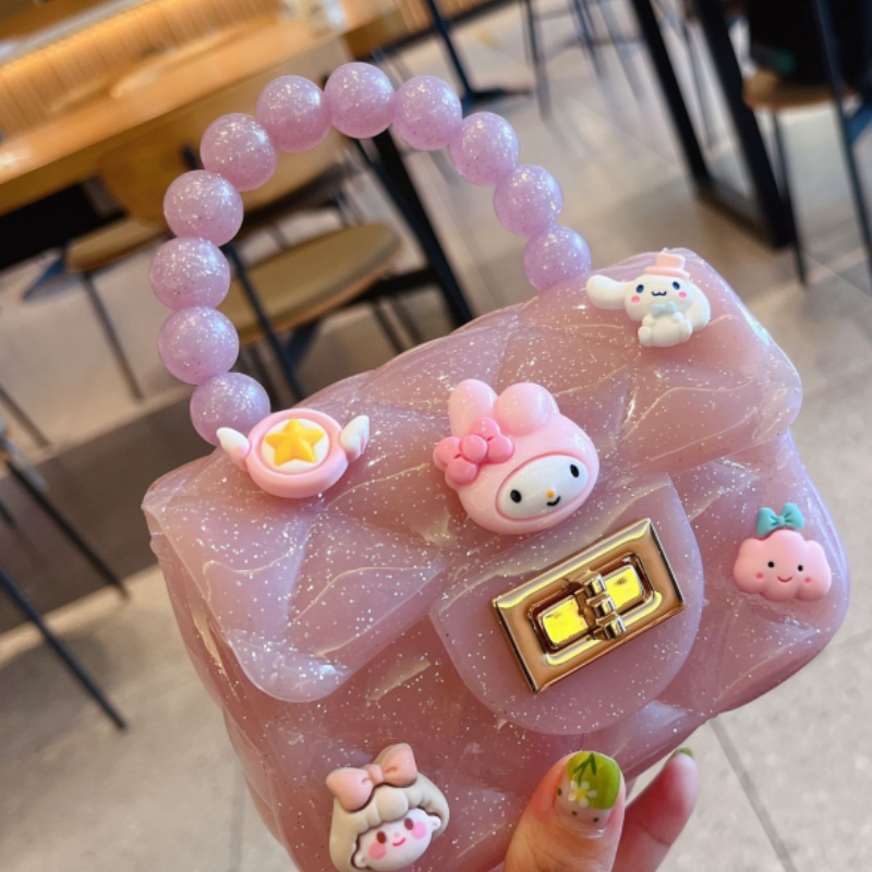 Mini cartoon jelly bag for girls small purse for children crossbody little girls mini pearl handbag for princess light and easy to carry Small handbag