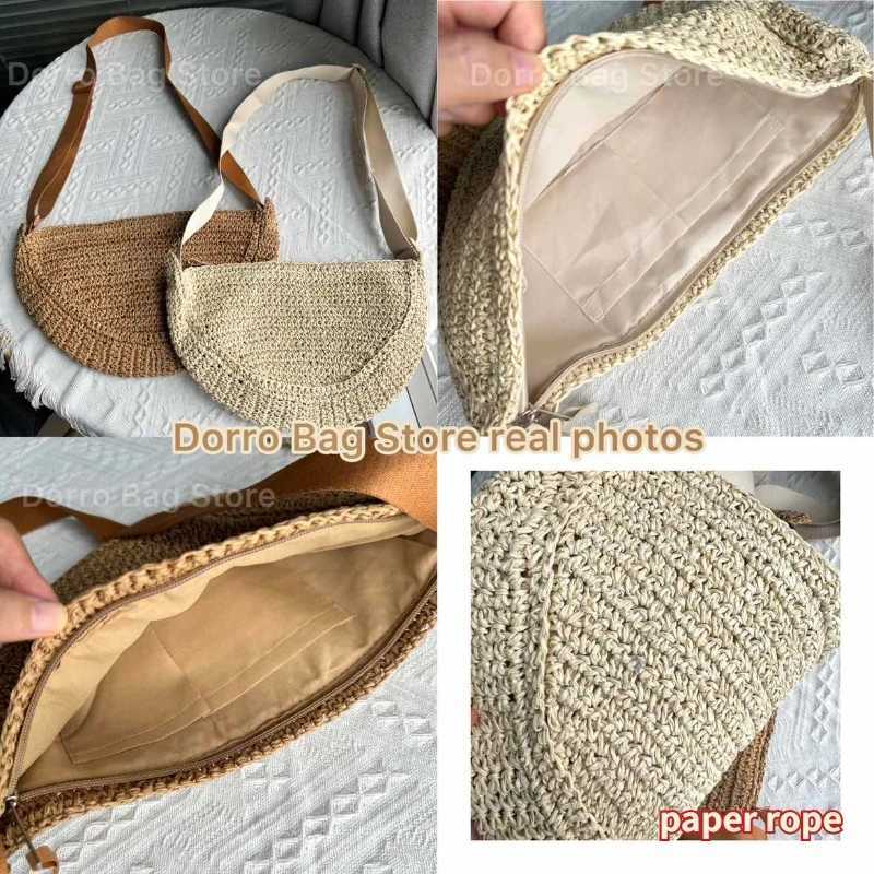 Simple Paper Rope Womens Shoulder Bags Summer Fashion Straw Semicircle Crossbody Bag Casual Beach Woven Handbags Underarm Bag Y250730