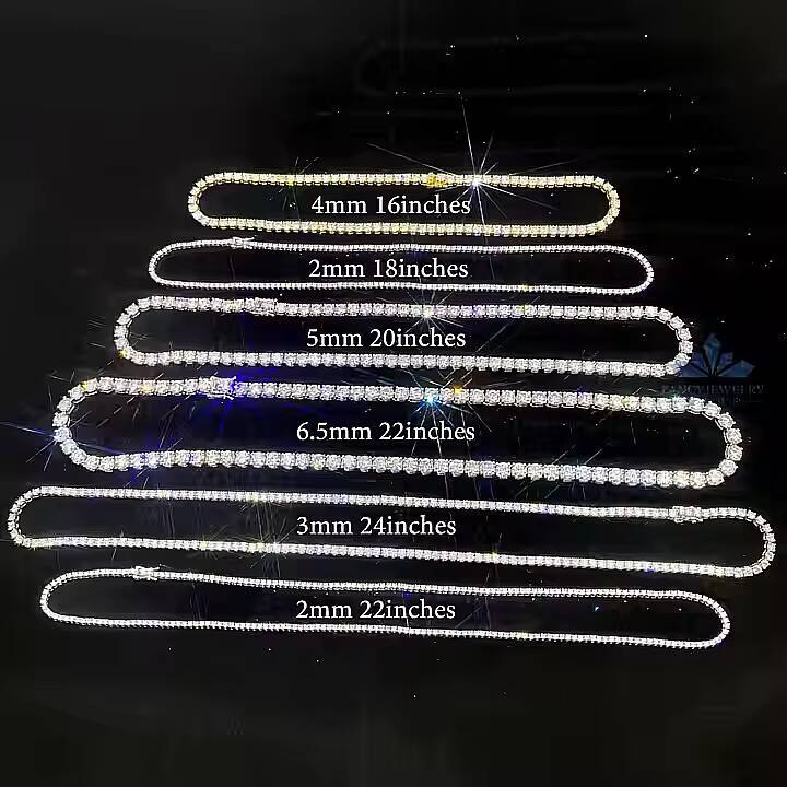 2025 Fast Delivery High Quality Moissanite Tennis Chain 2mm 3mm 4mm 5mm 6.5mm Shining Brightly D VVS Moissanite Women Men Necklace
