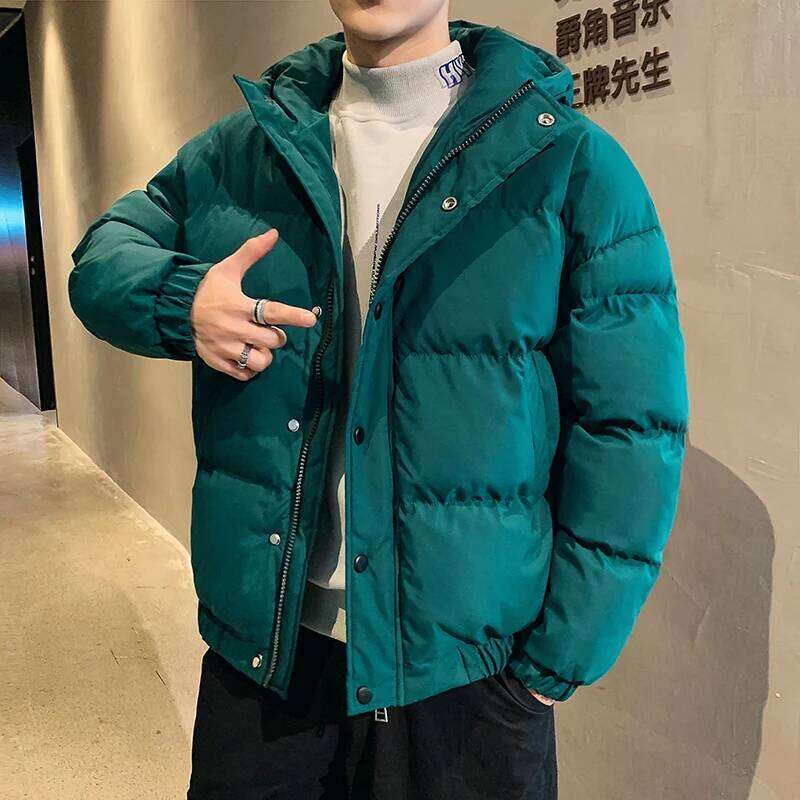 Casual 2025 Autumn Winter Men's Warm Hooded Cotton Padded Jackets Solid Color Thick Parka Outwear Windproof WADDED Coat Clothing MDNG