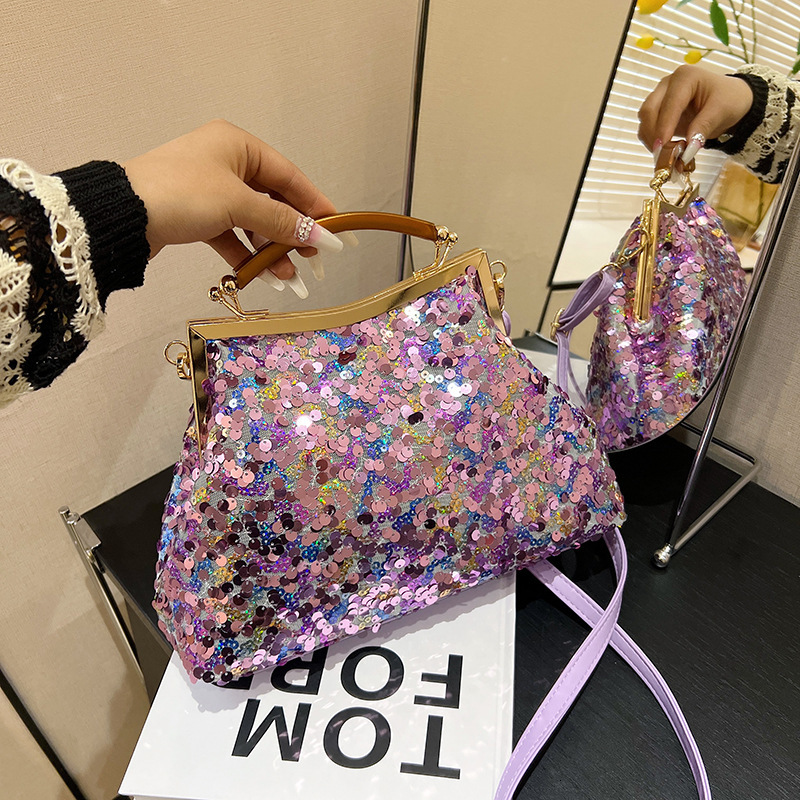 Clamp Sequin Evening for Women 2025 New Fashionable Personality Handbag Single Shoulder Crossbody Shell Bag ddmymoon