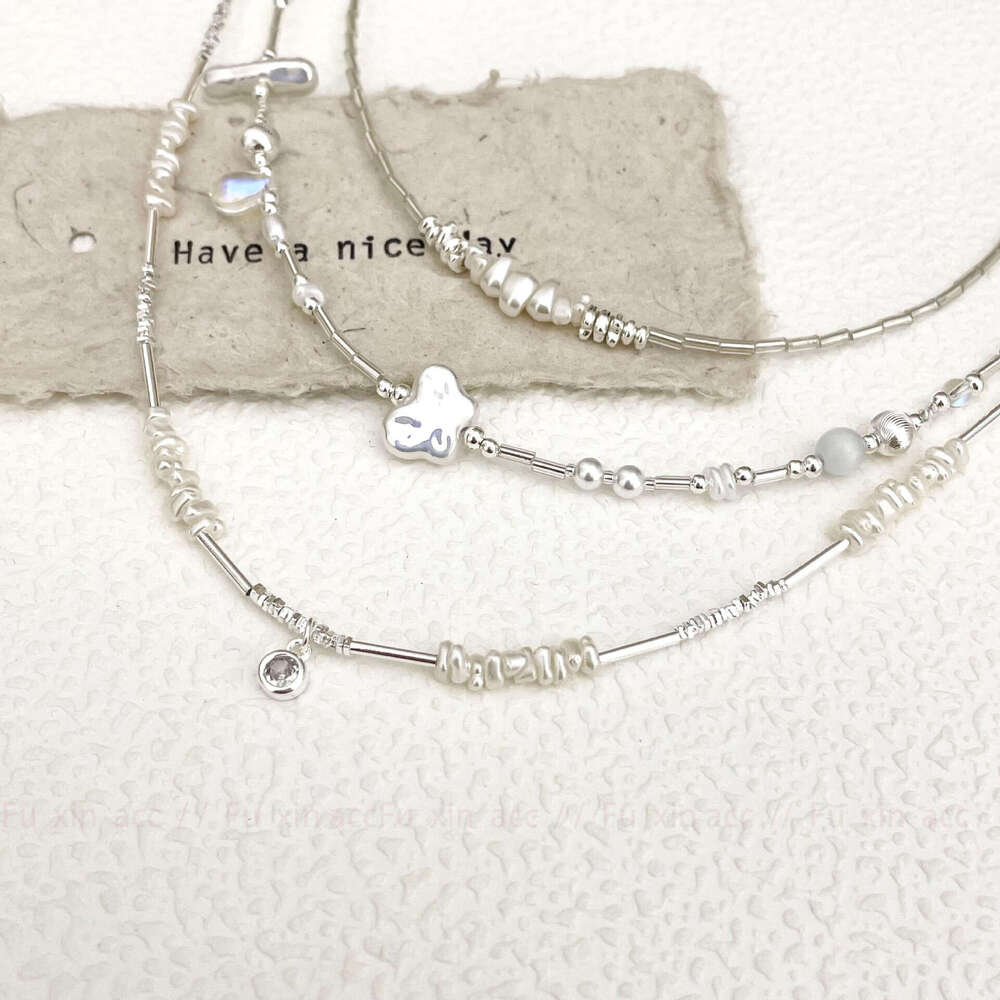 Girlish Irregular Pearl Fragment Sier Necklace for Women, Light Niche Design, Elegant Simple High-end Clavicle Chain 9a5