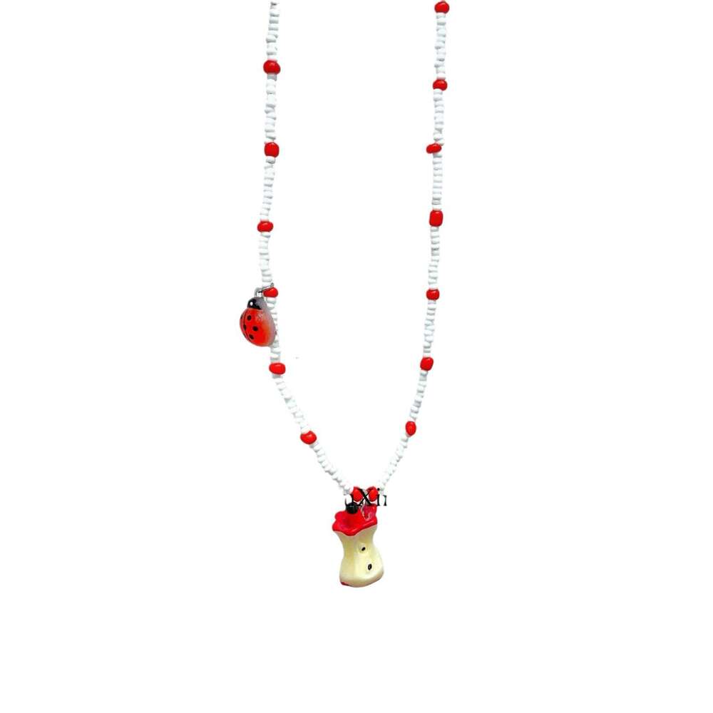 Creative Design Fun Apple Core Beaded Necklace for Women, Small Multi-element Collarbone Chain, Cute and Simple Versatile cf7
