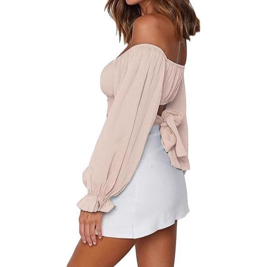 Spring and Autumn New Women s Short Top Cropped Sexy Elegant Tie Elegant Square Neck T Shirt