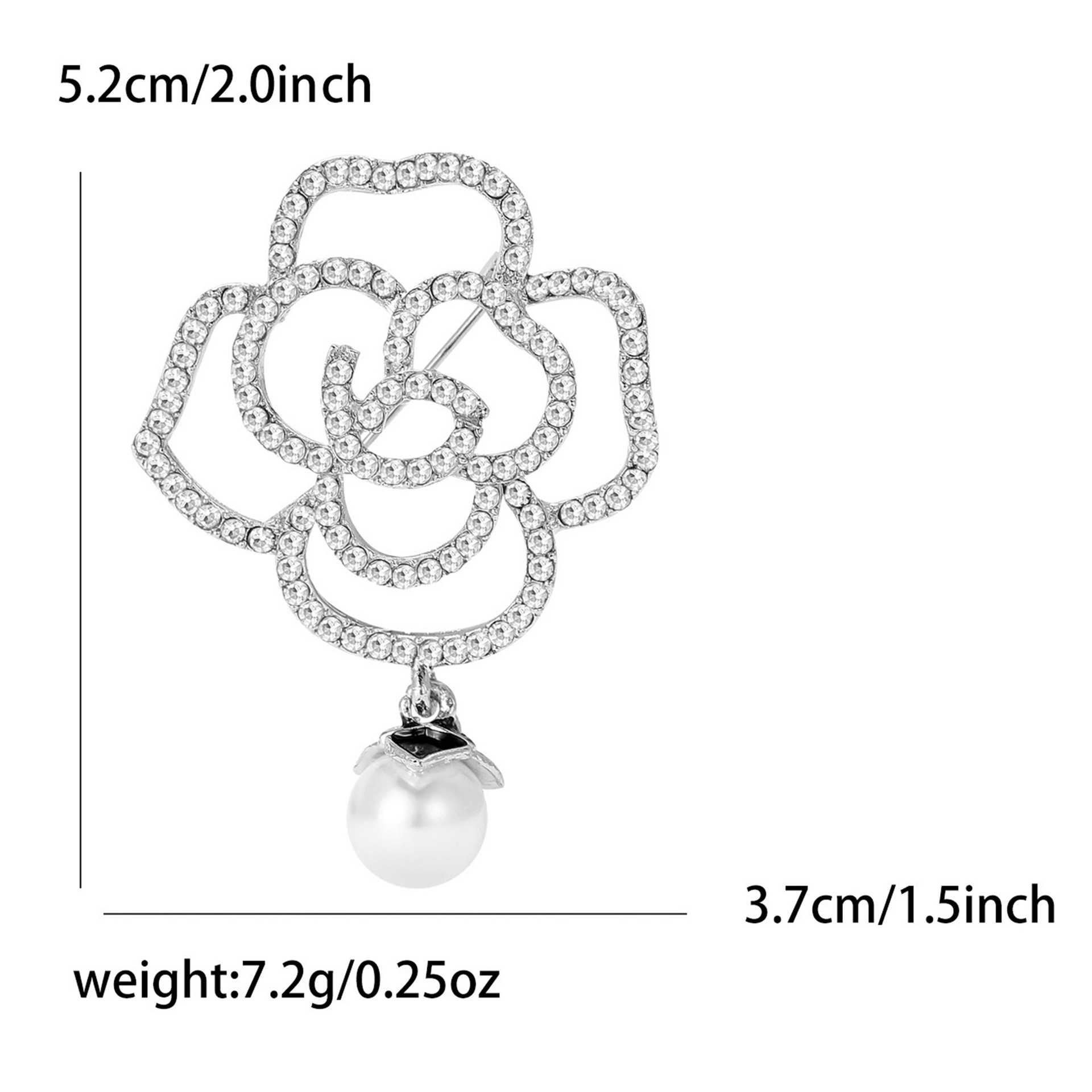 Gold Tone Rhinestone - Encrusted Openwork Rose Brooch With Pearl Drop Accent Elegant Party Jewelry And Gift For Her High Quality And Stylish Jewelry