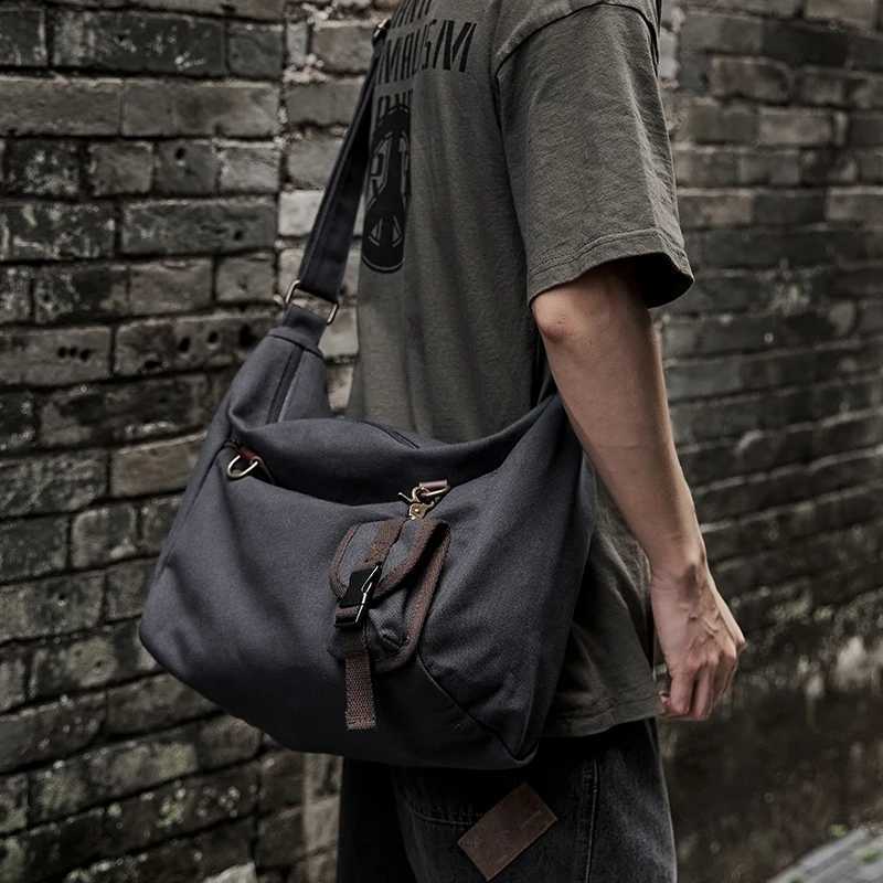 Canvas Messenger Bag for Men 14 inch Laptop Shoulder Bag with Zipper Hobo Bag for Male Female Y250730