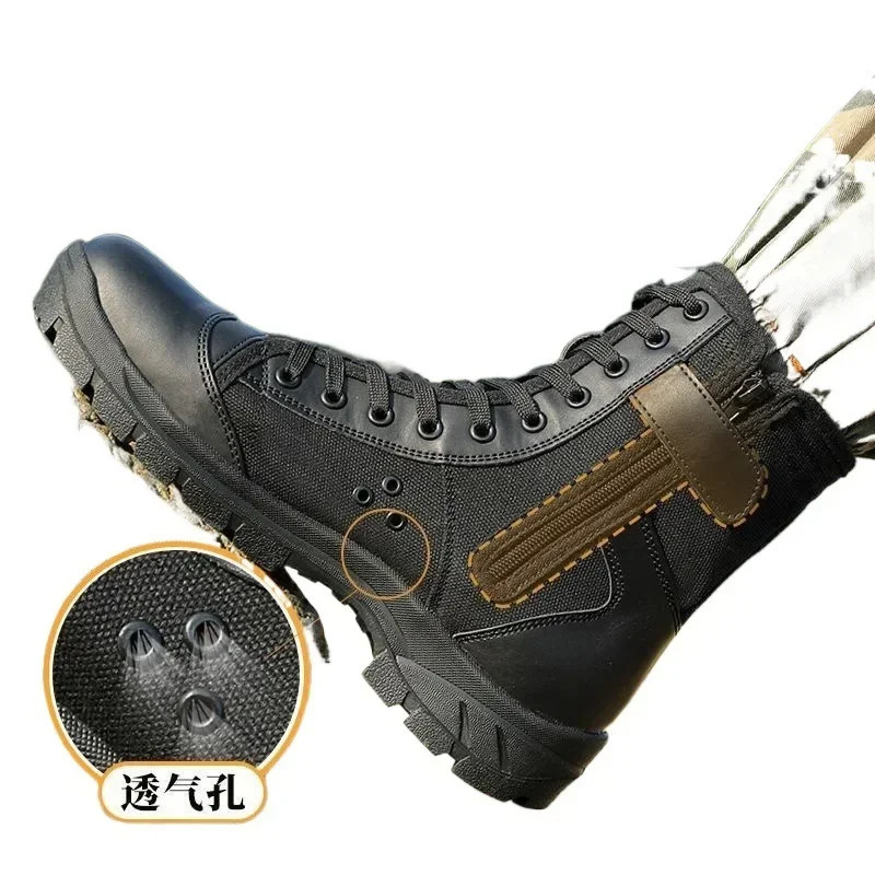 Summer mesh breathable training boots mens high top security shoes outdoor tactical boots mens ultra light land boots easy zip 250729