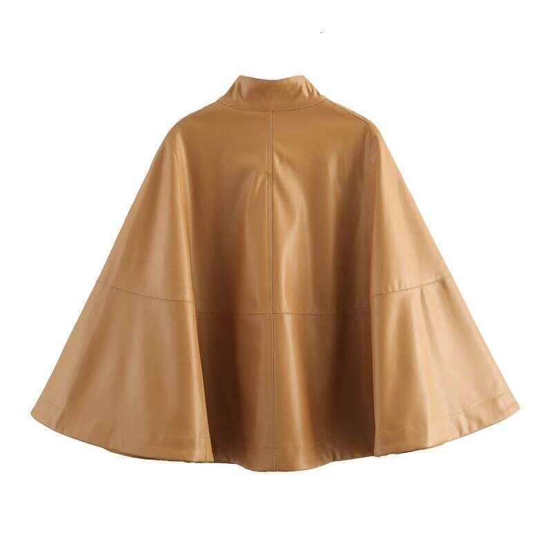 Wind 2025 Spring Fashion Zipper Short Cape Women's Leather Coat B481982