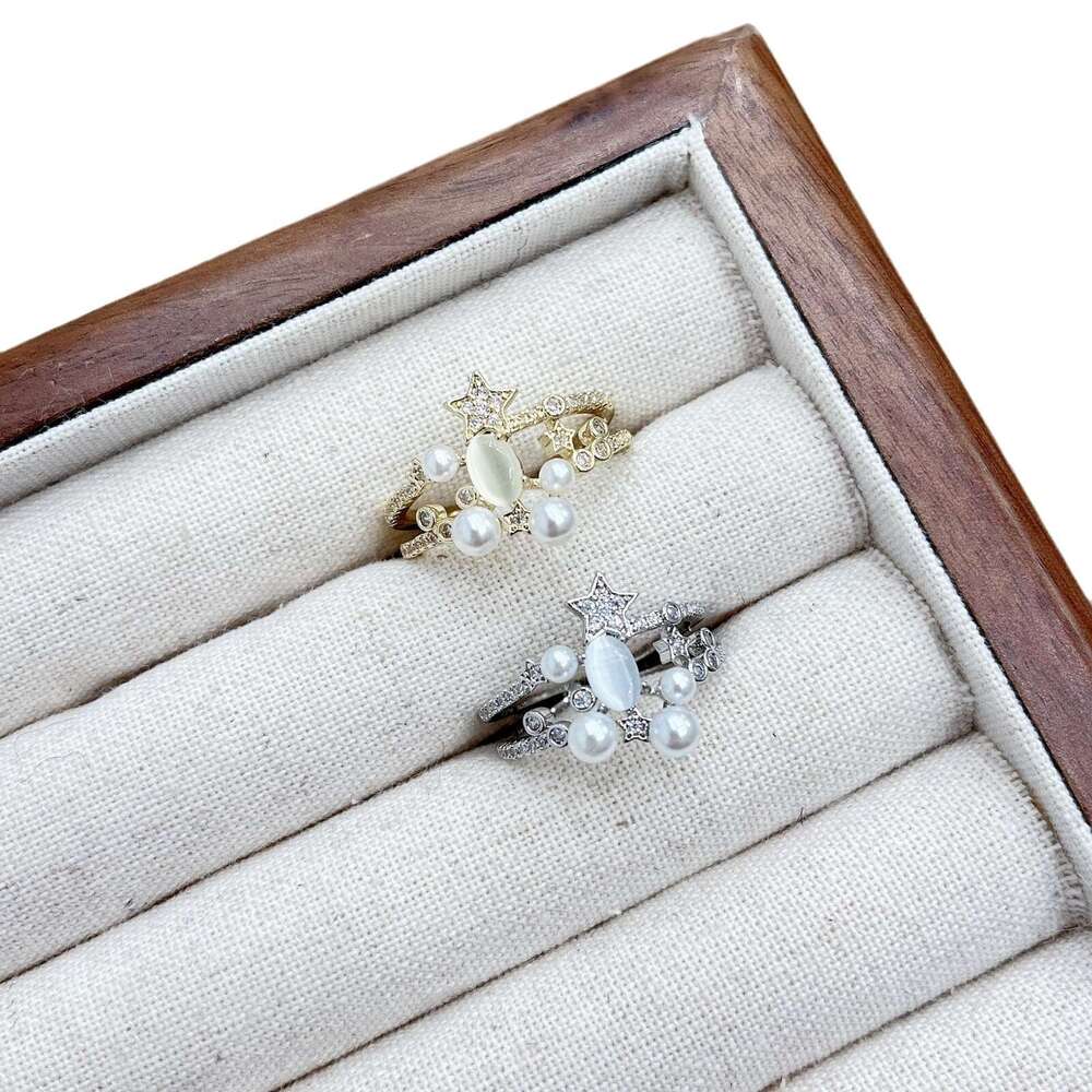 Mangxing Pearl Zircon Double Layer for Women, Elegant and Luxurious High-end Index Finger Ring, Unique Niche Design Ring d5d