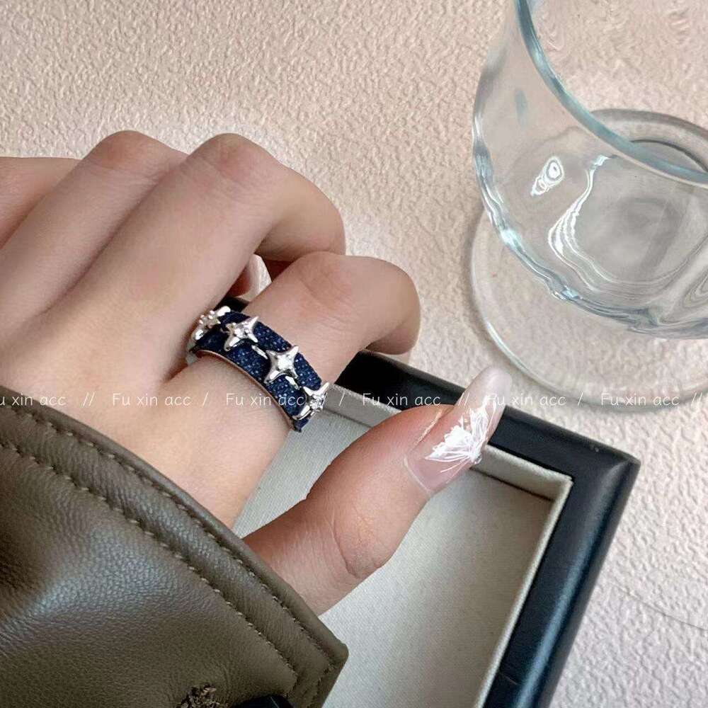 Cross Star Denim for Women New Fashion Versatile Open Ring Niche Light Luxury Design High-end Feel Jewelry 36a