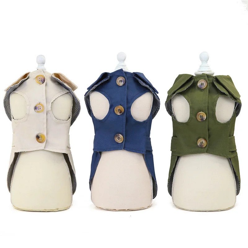 British Style Dog Coat Jacket Short Sleeve Pet Clothes Kahai Green Dog Trench For Small Dogs Yorkie Chiwawa Clothing Apparel XXL 250729